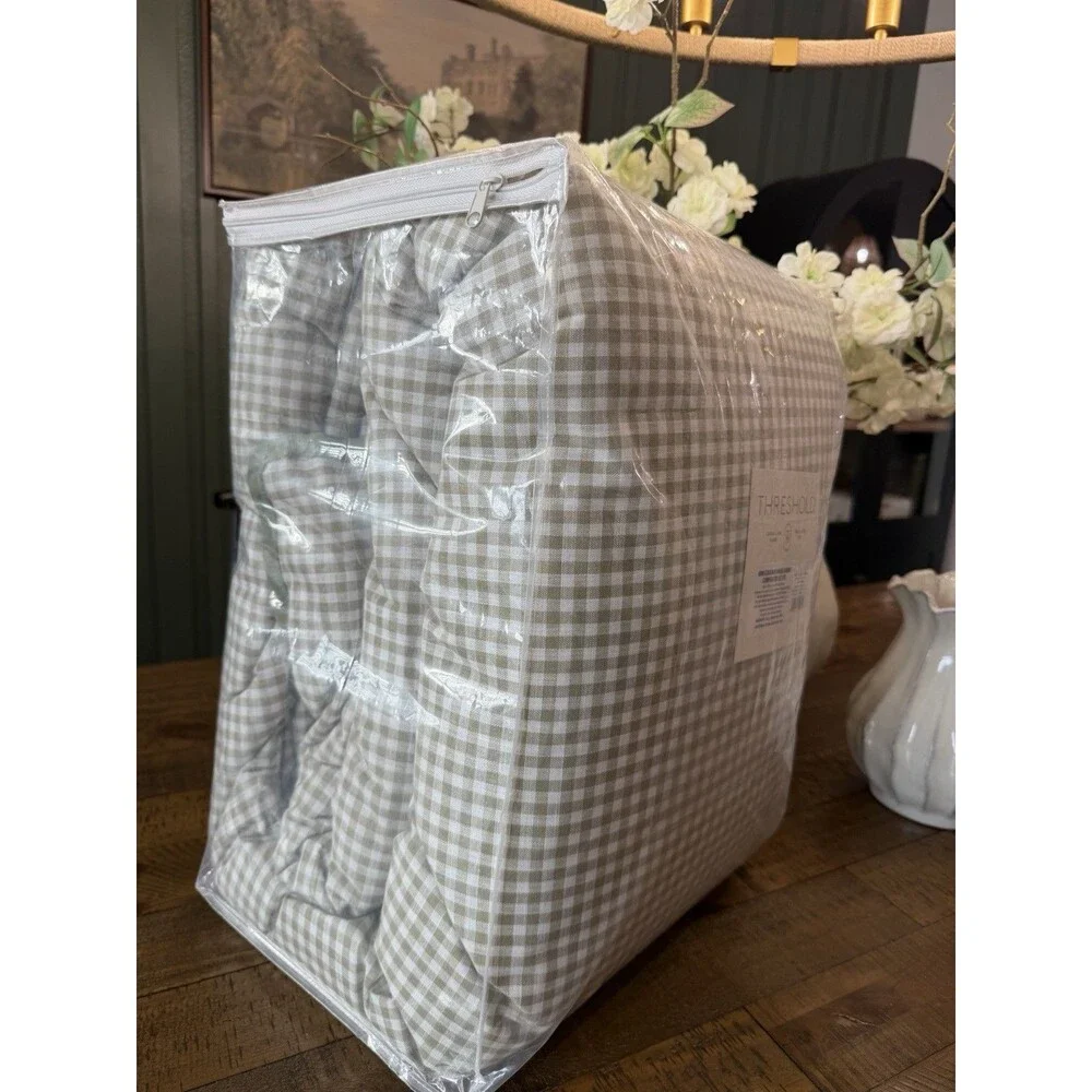 RARE Queen Mini Gingham Comforter and Sham Set Moss Green - Threshold